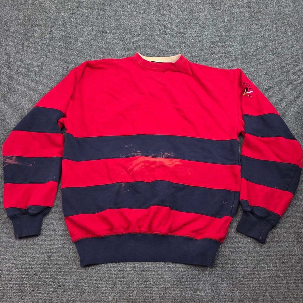 Vintage Nautica Rugby Sweatshirt Mens L Red Navy Striped 90s Crewneck Streetwear
